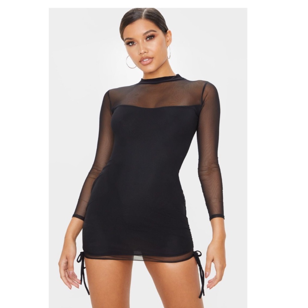 PRETTYLITTLETHING  Black Mesh Bodycon Dress